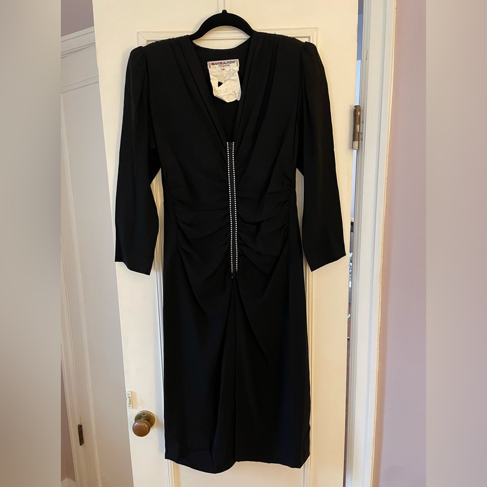 Vintage Yves Saint Laurent rive gauche rhinestone ruched dress